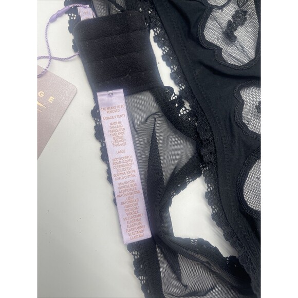Savage X Fenty A Peek Behind The Lace Black Bralette & String Bikini Sz Lg New - Picture 8 of 13